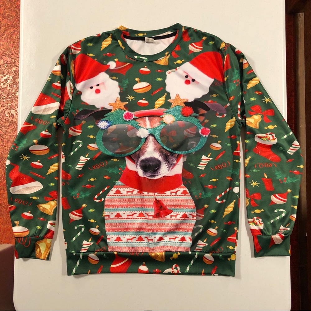 Women's Long Sleeve Crew Neck Pullover Satin Sweater Christmas Top size S